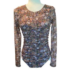 Lulus Everyday Luck Brown Floral Print Ruched Floral Bodysuit